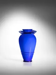 Monumental Incamiciato Vase by Napoleone Martinuzzi, for Vetreria Zecchin Martinuzzi, cased glass with applied handles in the form of acanthus leaves, applied with gold leaf, offered Dec 2022