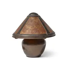 Table Lamp by Dirk Van Erp, hammered copper, mica, with open box San Francisco mark on underside, sold Oct 2022