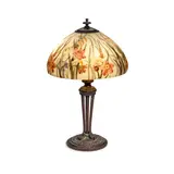 Pink Flowers Table Lamp by Handel, interior painted glass, patinated metal, painted 'Handel 7042' on interior of shade and stamped 'HANDEL lamps' on metal , sold Oct 2022