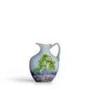 Small Paysage Pitcher by Cristallerie Daum, enameled and acid etched glass, signed 'Daum Nancy' with the Cross of Lorraine on underside, sold Oct 2022