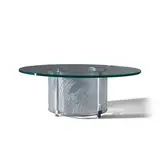 Marie-Claude Lalique, 'Les Trois Lionnes' Occasional Table, acid-etched glass, chrome plated steel, engraved 'Lalique France'