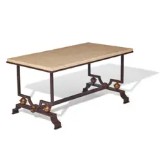 Jacques Quinet, Occasional Table, wrought iron, gilding, marble, pencil mark to underside of marble 'Fortuny'