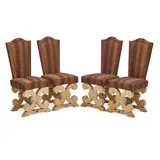 Jean-Charles Moreux, Set of Four Chairs, carved and limed oak, wrought iron, upholstery