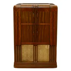 E.H. Scott, 'Ravinia Grande' Radio with Phonograph Console Radio, burlwood, walnut, grille cloth