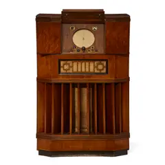 E.H. Scott, 'Laureate Grand' All-Wave 23 Console Radio, mahogany, brass, grille cloth