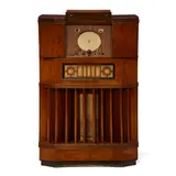 E.H. Scott, 'Laureate Grand' All-Wave 23 Console Radio, mahogany, brass, grille cloth