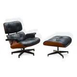670 Lounge Chair and 671 Ottoman by Charles and Ray Eames, laminated walnut, black leather, sold Oct 2022