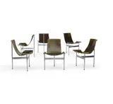 Set of Six T Chairs by William Katavalos (1924-2020, Ross Littell and Douglas Kelley, chrome plated steel, leather, sold Oct 2022