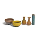 Stig Lindberg, Group of Five Vessels, glazed stoneware, each with incised artist's signature, three with further Gustavsberg marking, one with Gustavsberg label