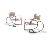 Walter Lamb, Pair of Rocking Chairs, for Brown Jordan, model 1170-5400, bronze tubing, rope, each with Brown Jordan numbered label