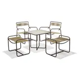 Walter Lamb, Pair of Lounge Chairs and Ottomans With a Side Table, for Brown Jordan, models C-5700, C-5706 and AP-3701, bronze tubing, rope, glass, chairs with Brown Jordan labels