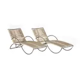 Walter Lamb, Pair of Chaise Lounges and Side Table, for Brown Jordan, models C-4700 and BL-3700, bronze tubing, rope