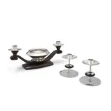 Spratling, Three-Light Candelabrum and Pair of Candlesticks, sterling, wood, each with Spratling hallmark