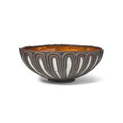 June Schwarcz, Bowl (#460), electroplated copper foil and enamel, iron plated, etched 'Schwarcz' and numbered '460'