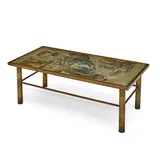 Coffee Table by Philip and Kelvin Laverne, acid-etched, enameled and patinated bronze, brass, sold Oct 2022
