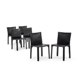 Set of Six Cab 412 Chairs by Mario Bellini, for Cassina, leather, steel, molded plastic, each marked 'Cassina' on underside, sold Oct 2022
