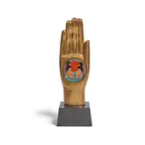 Beniamino Benvenuto Bufano, Hand of Peace, patinated bronze, enamel, wood