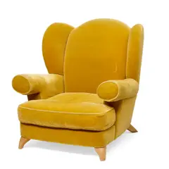 Wingback Armchair by Roy McMakin, , maple, cut velvet upholstery, sold Oct 2022