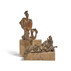 James Edward Ritchie, Duet, bronze with light brown patina on travertine
