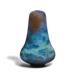 Gertrud and Otto Natzler, Double-Curved Vase, green crystalline glazed earthenware, signed 'NATZLER' with numbered paper label 'M285' and handwritten label '11c' on underside