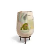 Rick Dillingham, Cylinder 10.83.2, partially glazed and gilt raku, wrought iron stand, incised 'Dillingham' and dated on underside