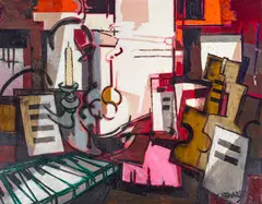 Claude Venard, Le Piano, oil on canvas