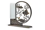 Michel Zadounaisky, Lampe aux Poissons, patinated wrought iron, with white glass shade, stamped 'ZADOUNAISKY' to the base