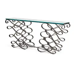 Console Table by French Art Deco, wrought iron, glass, sold Jul 2022