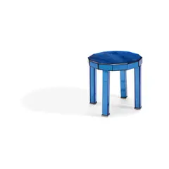 Art Deco-Style, Dodecagon Side Table, blue mirrored glass, chromed metal