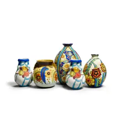 Charles Catteau, Group of Five Floral Vases, glazed earthenware, each numbered