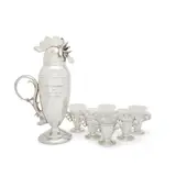Wallace Brothers, Rooster Cocktail Shaker with Six Tumblers, silverplate, glass, shaker inscribed 'CAPT