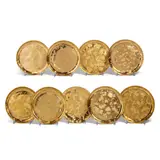 Set of Nine Grande Antico Cocktail Plates by Piero Fornasetti, gilt decorated porcelain, each with Fornasetti and Grande Antico mark on underside, sold Jul 2022