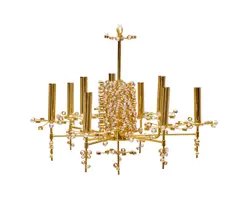 Nine Light Chandelier by J. & L. Lobmeyr, designed by Hans Harald Rath, faceted crystal, brass, sold Jul 2022