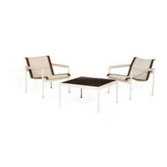 Richard Schultz, Two Lounge Chairs and Coffee Table, for Knoll, enameled metal, mesh