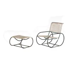 Kipp Stewart, 'Bronze Age' Chair with Ottoman, Models 40600 and 40601, for Terra, bronze tubing, cord