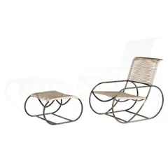 Kipp Stewart, 'Bronze Age' Chair with Ottoman, Models 40600 and 40601, for Terra, bronze tubing, cord