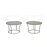 Kipp Stewart, Pair of 'Bronze Age' Side Tables, Model 40224, for Terra, bronze tubing, glass
