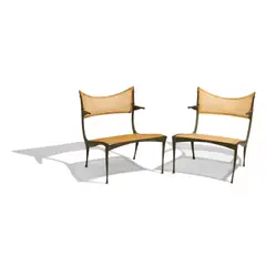 Dan Johnson, Pair of Gazelle Lounge Chairs, Model 30B, patinated bronze, cane