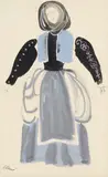 Antoni Clavé, Woman in Costume, gouache and ink on paper