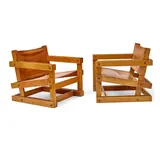 Antonio Attolini, Pair of Chairs, pine, leather