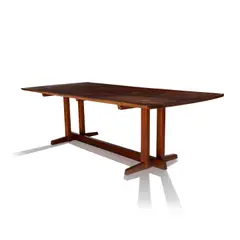 George Nakashima, Frenchman's Cove II Dining Table, double board top with four butterfly dovetails and free-form edges, American black walnut, signed 'GOLDEN' in black marker on the underside