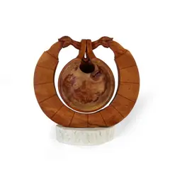 Suspended Pilgrim Vase by Michelle Holzapfel, turned and carved cherry wood, brass, incised 'cherry 2001 / michelle holzapfel / marlboro, vermont' on underside, sold Jul 2022