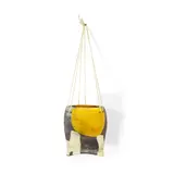 Hanging Pot (Yellow and Gray) by Betty Woodman, glazed stoneware, stamped 'WOODMAN', sold Jul 2022