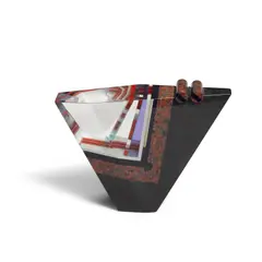 Constructed Muralist by William Carlson, from the Perfume Bottle series, cast, polished, and laminated glass, granite, etched indistinctly on underside, sold Jul 2022