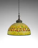 'Swirling Leaf' Hanging Lamp by Tiffany Studios, leaded glass, patinated bronze, the shade stamped 'TIFFANY STUDIOS NEW YORK', sold Jun 2022