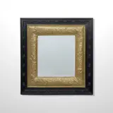 English Aesthetic Movement, Wall Mirror, ebonized wood, repousse brass with a stippled ground, mirror plate