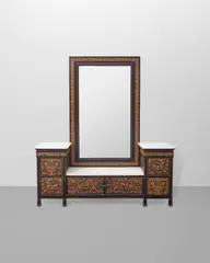 Herter Brothers, Dressing Table with Mirror, commissioned for the Darius Ogden Mills Residence, "Happy House," Millbrae, California, ebonized wood, marquetry, marble, and glass