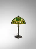 'Crocus' Table Lamp Shade by Tiffany Studios, leaded glass, patinated bronze, shade stamped 'TIFFANY STUDIOS NEW YORK', base stamped 'BIGELOWSTUDIOS BIGLOW, KENNARD &, sold Jun 2022