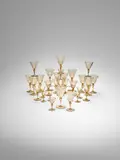 Part Soffiato Drinks Service by Vittorio Zecchin, each red wine glass height 6 1/4in (16cm), sold Jun 2022