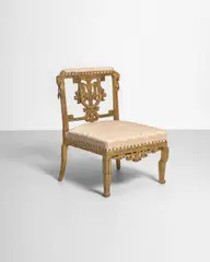 Herter Brothers, Side Chair, giltwood, painted polychrome, silk upholstery